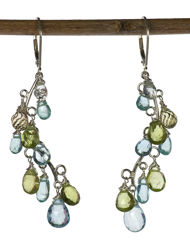 Handmade Necklace and Earrings Set Sterling Silver Vine with Topaz, Apatite and Peridot