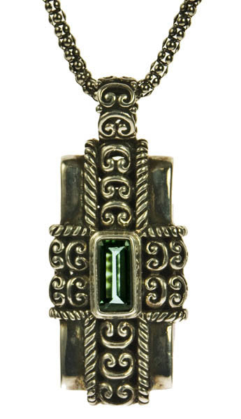 Green Quartz Sterling Silver Cross Rectangular Pendant | Whisperingtree.net