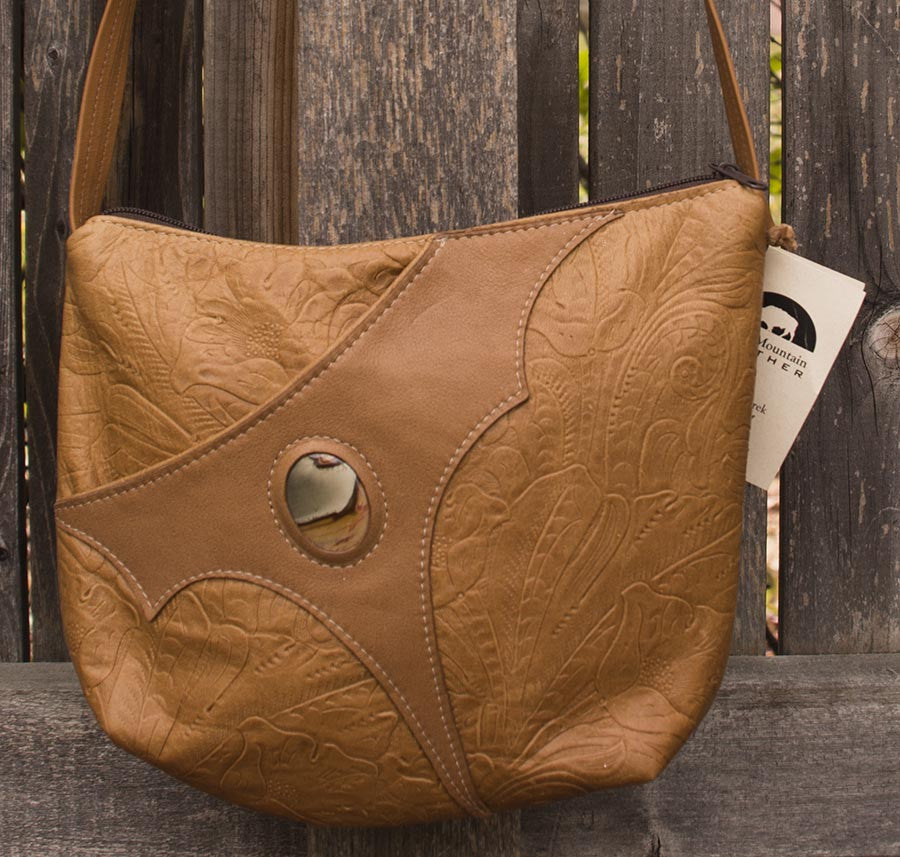 Handmade Leather Picture Jasper Touchstone Big Pocket Bag