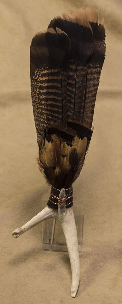 Wild Turkey Prayer Fan Native Fan Native American Prayer Fan Smudge Fan Antler Quartz and Wild  Turkey Feather Fan