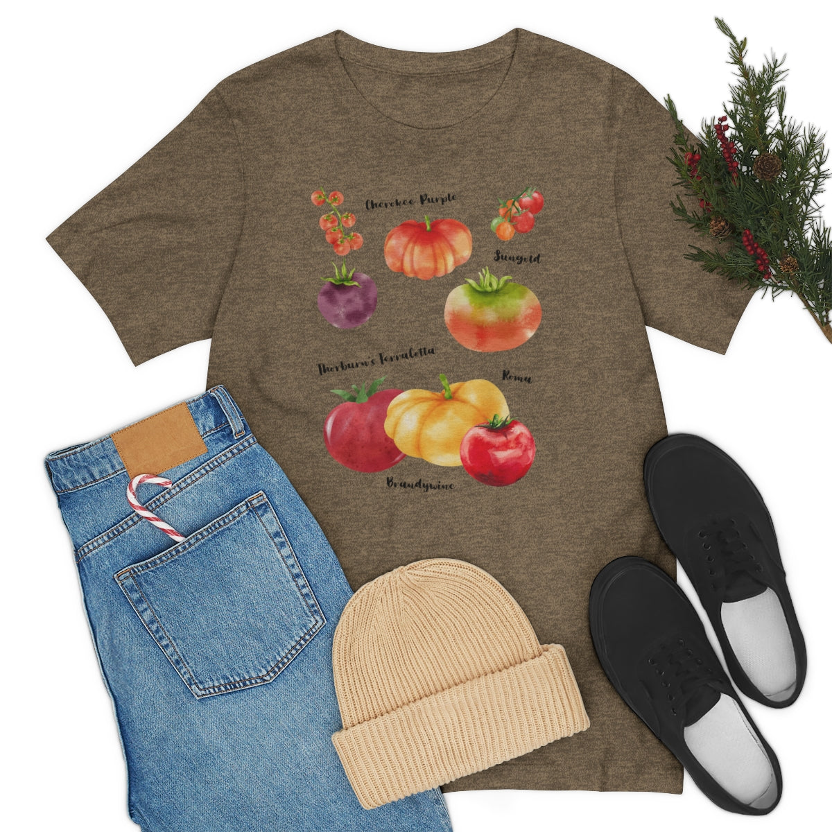 Tomatoes Gardening Tee Shirt in Heather Olive, Vegetable Shirt, Garden Shirt, Garden Gift, Tomato Gardener Gift, Tomato Gardener Shirt