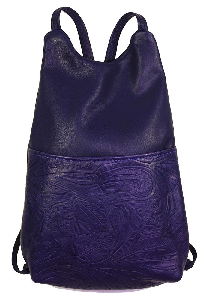 Handmade Purple Embossed Leather Backpack – A One-of-a-Kind Artisan Creation