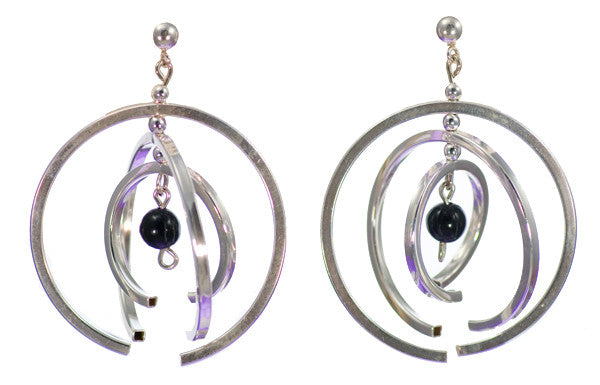 Black Onyx Mobile Art Jewelry Modern Sterling Silver Earrings | Whisperingtree.net