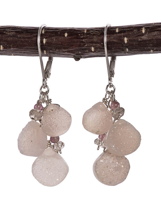 Handmade Pink Druzy Agate and Pink Rubellite Tourmaline Earrings by Kristin Ford | Whisperingtree.net
