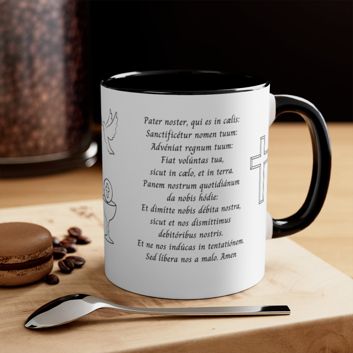 Lord's Prayer in English and Latin (Pater Noster), Our Father,  Black Mug, Catholic Gift, Christian Gift