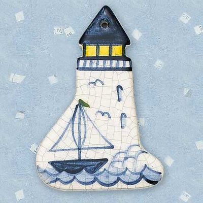 Lighthouse with Ship Ceramic Ornament