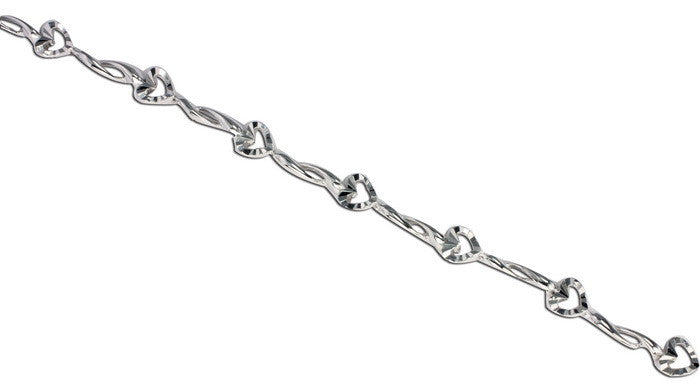 Large Sterling Silver Diamond Cut Hearts Bracelet