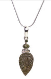 Rainbow Pyrite and Green Tourmaline Sterling Silver Pendant